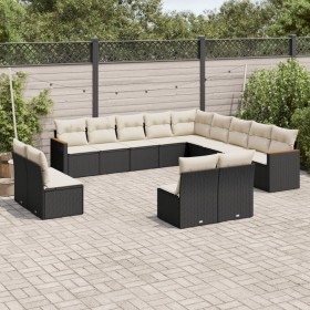 Garden sofa and cushion set 13 pieces black synthetic rattan by , Garden sets - Ref: Foro24-3226483, Price: 729,93 €, Discoun...