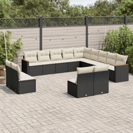 Garden sofa and cushion set 13 pieces black synthetic rattan by , Garden sets - Ref: Foro24-3226483, Price: 755,60 €, Discoun...