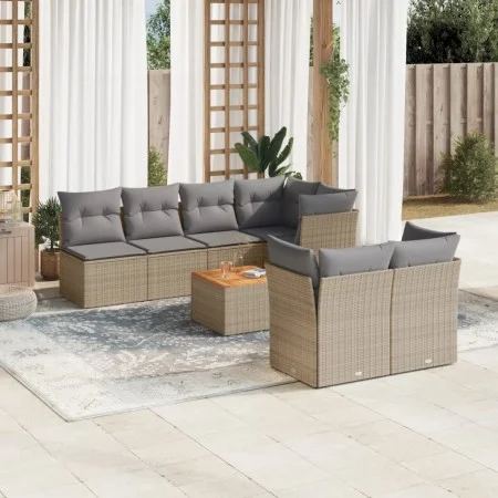Garden sofa and cushion set 8 pieces beige PE rattan mix by , Garden sets - Ref: Foro24-3255849, Price: 497,50 €, Discount: %