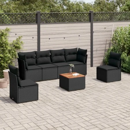 7-piece garden dining set and black synthetic rattan cushions by , Garden sets - Ref: Foro24-3255880, Price: 414,67 €, Discou...
