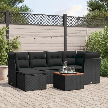 7-piece garden dining set and black synthetic rattan cushions by , Garden sets - Ref: Foro24-3256076, Price: 428,32 €, Discou...