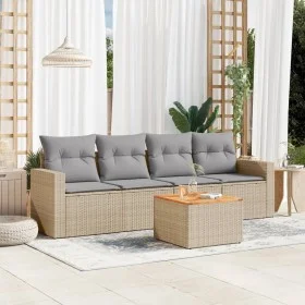Gartensofa-Set mit beigem Kissenmix, 5-teilig aus PE-Rattan von , Gartensets - Ref: Foro24-3256332, Preis: 344,43 €, Rabatt: %