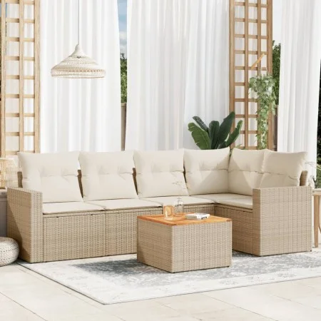Garden sofa set with cushions 6 pieces beige synthetic rattan by , Garden sets - Ref: Foro24-3256443, Price: 421,30 €, Discou...