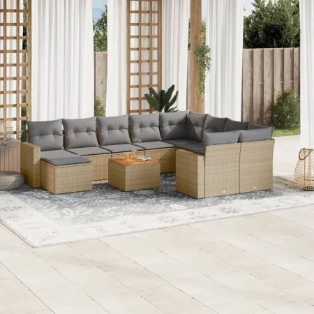 Juego de sofás jardín con cojines beige mezcla 11 pzas ratán PE by , Garden sets - Ref: Foro24-3256745, Price: 724,61 €, Disc...