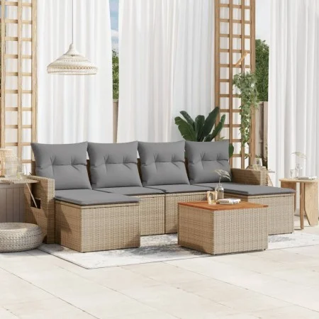 Gartensofa-Set mit beigem Kissenmix, 7-teilig aus PE-Rattan von , Gartensets - Ref: Foro24-3257018, Preis: 434,04 €, Rabatt: %