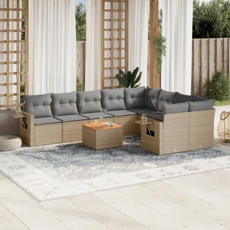 Gartensofa-Set mit beigen Kissen, 10-teilig, synthetisches Rattan von , Gartensets - Ref: Foro24-3257053, Preis: 661,14 €, Ra...