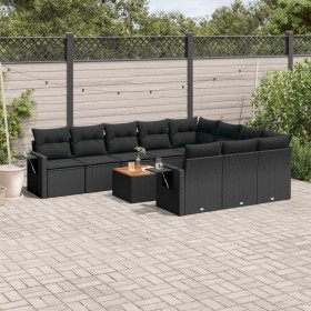 Set de sofás de jardín 11 pzas y cojines ratán sintético negro de , Conjuntos de jardín - Ref: Foro24-3257070, Precio: 690,46...