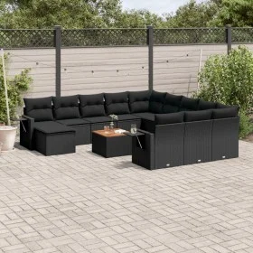 Garden sofa and cushion set 13 pieces black synthetic rattan by , Garden sets - Ref: Foro24-3257196, Price: 848,28 €, Discoun...