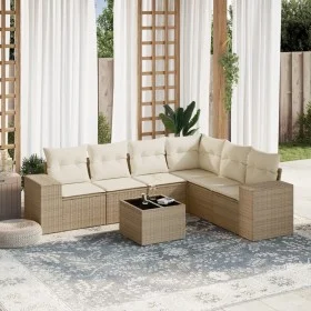 7-teiliges Gartensofa-Set und beigefarbene synthetische Rattankissen von , Gartensets - Ref: Foro24-3254955, Preis: 524,67 €,...