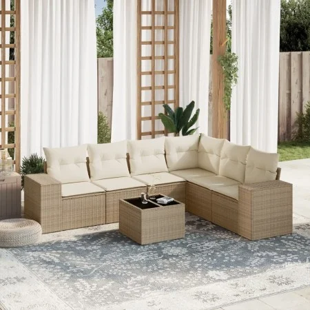 7-piece garden sofa set and beige synthetic rattan cushions by , Garden sets - Ref: Foro24-3254955, Price: 524,67 €, Discount: %