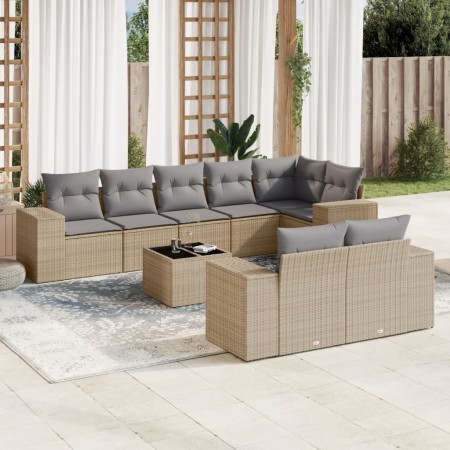 9-teiliges Gartensofa-Set mit beigen synthetischen Rattankissen von , Gartensets - Ref: Foro24-3255166, Preis: 648,66 €, Raba...