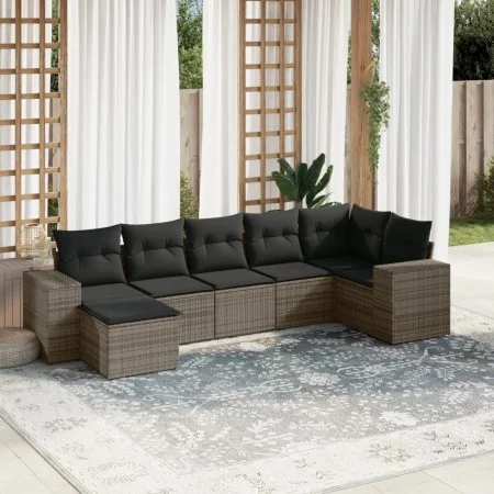 7-piece garden sofa set with gray PE rattan cushions by , Garden sets - Ref: Foro24-3255217, Price: 447,57 €, Discount: %