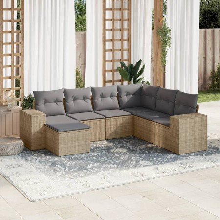 7-teiliges Gartensofa-Set und beigefarbene synthetische Rattankissen von , Gartensets - Ref: Foro24-3255236, Preis: 474,01 €,...