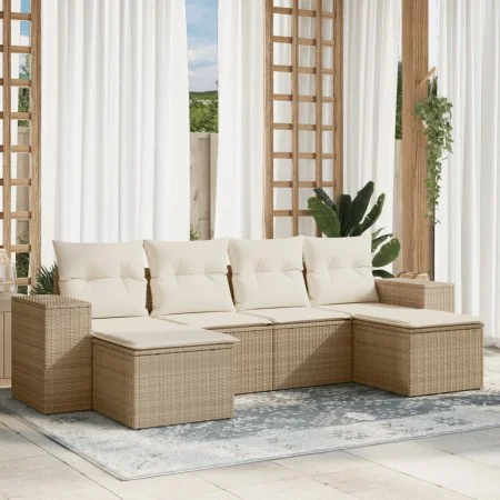 Garden sofa set with cushions 6 pieces beige synthetic rattan by , Garden sets - Ref: Foro24-3255255, Price: 453,75 €, Discou...