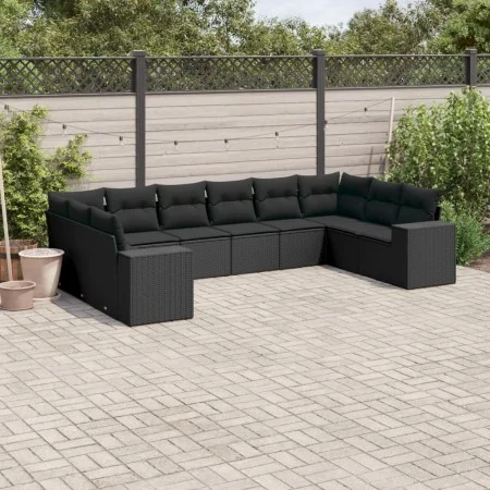 Gartensofa-Set 10-teilig mit schwarzen synthetischen Rattankissen von , Gartensets - Ref: Foro24-3255402, Preis: 636,17 €, Ra...