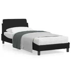 Bed frame with headboard black synthetic leather 90x190 cm by , Beds and slatted bases - Ref: Foro24-373098, Price: 109,66 €,...