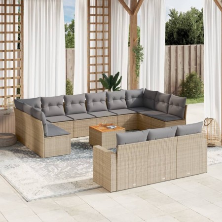 Gartensofa-Set 14-teilig und beige synthetische Rattankissen-Mischung von , Gartensets - Ref: Foro24-3256696, Preis: 879,25 €...