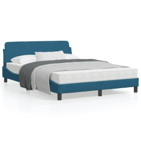 Bed frame with blue velvet headboard 120x200 cm by , Beds and slatted bases - Ref: Foro24-373156, Price: 142,74 €, Discount: %