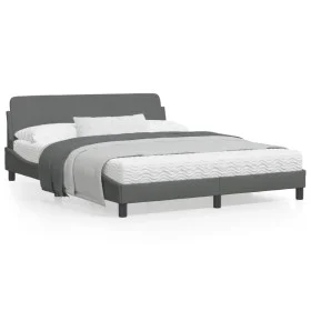 Bed frame with headboard dark gray fabric 160x200 cm by , Beds and slatted bases - Ref: Foro24-373206, Price: 190,35 €, Disco...