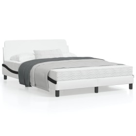 White black synthetic leather headboard bed frame 140x200cm by , Beds and slatted bases - Ref: Foro24-373204, Price: 177,94 €...