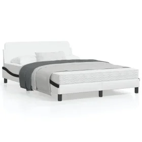 White black synthetic leather headboard bed frame 140x200cm by , Beds and slatted bases - Ref: Foro24-373204, Price: 174,40 €...