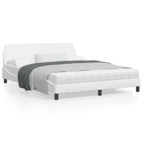 Estructura de cama cabecero cuero sintético blanco 160x200 cm