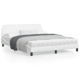 White synthetic leather headboard bed frame 160x200 cm by , Beds and slatted bases - Ref: Foro24-373219, Price: 175,89 €, Dis...