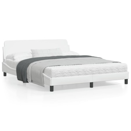 Bettgestell mit Kopfteil aus weißem Kunstleder, 160 x 200 cm von , Betten und Lattenroste - Ref: Foro24-373219, Preis: 154,67...