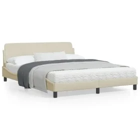 Bed frame with cream fabric headboard 160x200 cm by , Beds and slatted bases - Ref: Foro24-373210, Price: 151,25 €, Discount: %
