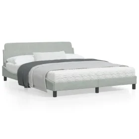 Bed frame with light gray velvet headboard 160x200cm by , Beds and slatted bases - Ref: Foro24-373212, Price: 164,91 €, Disco...