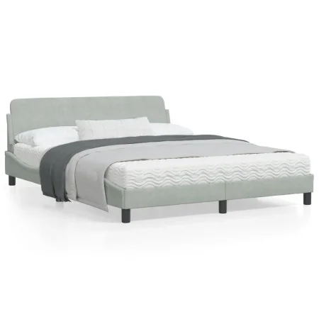 Bed frame with light gray velvet headboard 160x200cm by , Beds and slatted bases - Ref: Foro24-373212, Price: 164,91 €, Disco...
