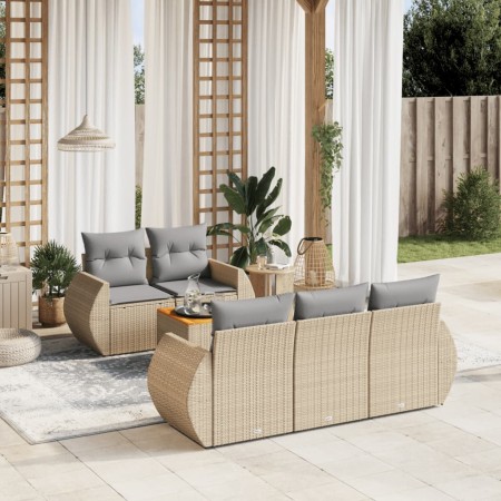Garden sofa set with cushions 6 pieces beige synthetic rattan by , Garden sets - Ref: Foro24-3224890, Price: 417,75 €, Discou...