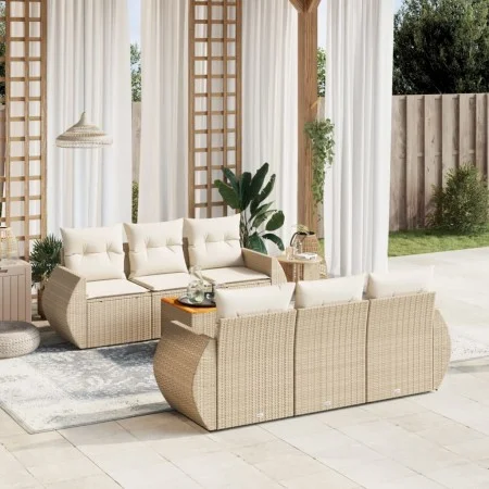 Set sofás de jardín 7 piezas y cojines ratán sintético beige by , Garden sets - Ref: Foro24-3257227, Price: 591,86 €, Discoun...
