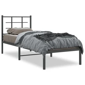 Bed frame with black metal headboard 80x200 cm by , Beds and slatted bases - Ref: Foro24-355552, Price: 68,51 €, Discount: %