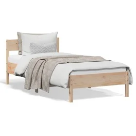 Bed frame with solid pine wood headboard 90x190 cm by , Beds and slatted bases - Ref: Foro24-842778, Price: 81,98 €, Discount: %