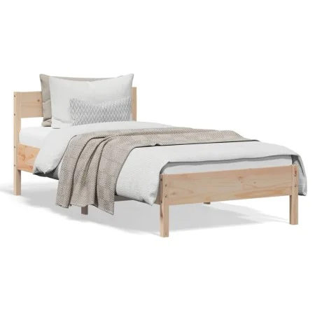 Bed frame with solid pine wood headboard 90x190 cm by , Beds and slatted bases - Ref: Foro24-842778, Price: 81,98 €, Discount: %