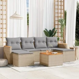 Juego de sofás jardín con cojines beige mezcla 7 pzas ratán PE by , Garden sets - Ref: Foro24-3226227, Price: 374,00 €, Disco...