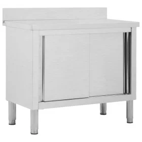 Work table with sliding stainless steel doors 100x50x(95-97) by vidaXL, Restoration - Ref: Foro24-51050, Price: 266,02 €, Dis...