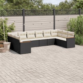 Set de sofás de jardín 10 pzas cojines ratán sintético negro by , Garden sets - Ref: Foro24-3226322, Price: 547,89 €, Discoun...