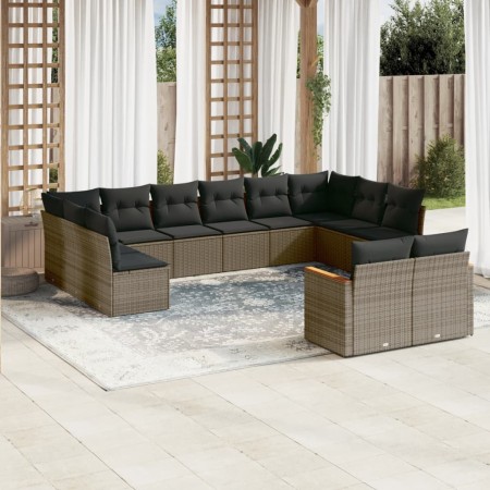 Set de sofás de jardín 12 pzas con cojines ratán sintético gris by , Garden sets - Ref: Foro24-3226445, Price: 680,00 €, Disc...