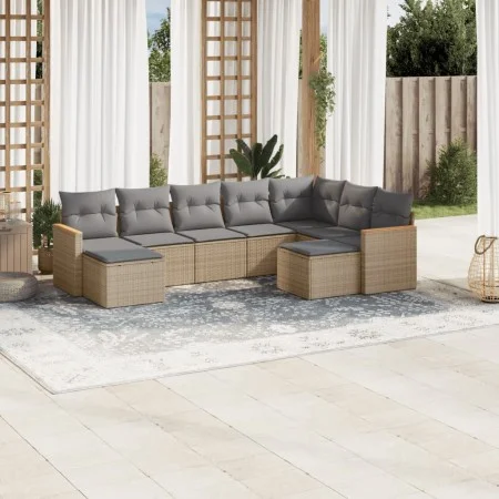 Juego de sofás jardín con cojines beige mezcla 9 pzas ratán PE de , Conjuntos de jardín - Ref: Foro24-3226542, Precio: 524,49...