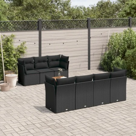 Set de sofás de jardín y cojines 8 piezas ratán sintético negro by , Garden sets - Ref: Foro24-3255831, Price: 496,43 €, Disc...