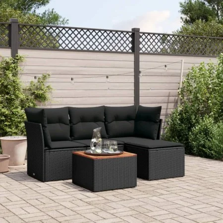 Set de muebles de jardín 5 pzas y cojines ratán sintético negro de , Conjuntos de jardín - Ref: Foro24-3255936, Precio: 303,3...