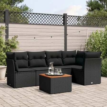 Set de sofás de jardín 6 piezas y cojines ratán sintético negro by , Garden sets - Ref: Foro24-3255957, Price: 383,41 €, Disc...