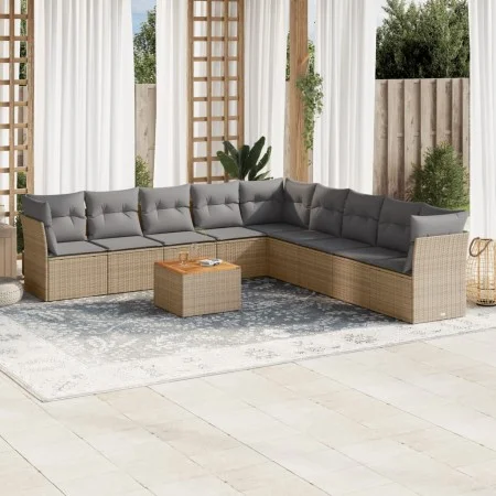 Gartensofa-Set mit 10-teiligen beigen Kissen aus synthetischem Rattan. von , Gartensets - Ref: Foro24-3256024, Preis: 616,30 ...