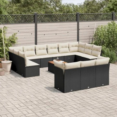 Set sofás de jardín 14 pzas con cojines ratán sintético negro by , Garden sets - Ref: Foro24-3256252, Price: 807,61 €, Discou...
