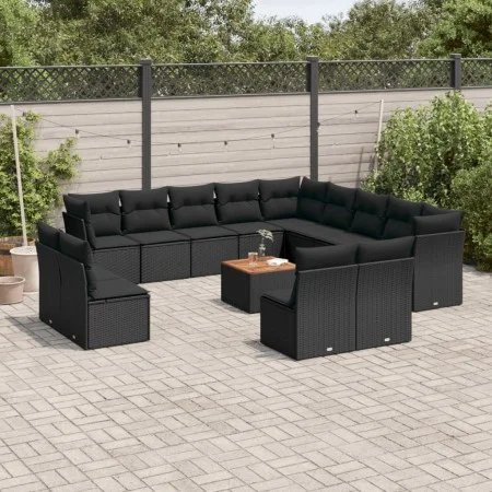 Set sofás de jardín 14 pzas con cojines ratán sintético negro by , Garden sets - Ref: Foro24-3256265, Price: 837,74 €, Discou...