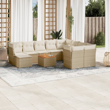 Gartensofa-Set 11-teilig mit beigen Polstern aus synthetischem Rattan von , Gartensets - Ref: Foro24-3256303, Preis: 750,36 €...