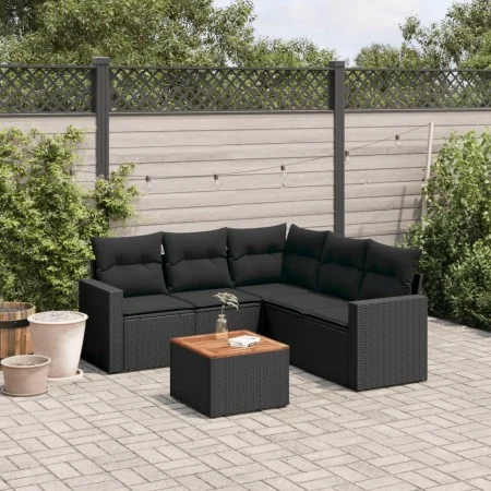 6-teiliges Gartensofa-Set und Kissen aus schwarzem Kunststoff-Rattan. von , Gartensets - Ref: Foro24-3256447, Preis: 403,96 €...