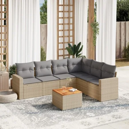 Juego de sofás jardín con cojines beige mezcla 7 pzas ratán PE by , Garden sets - Ref: Foro24-3256472, Price: 471,11 €, Disco...